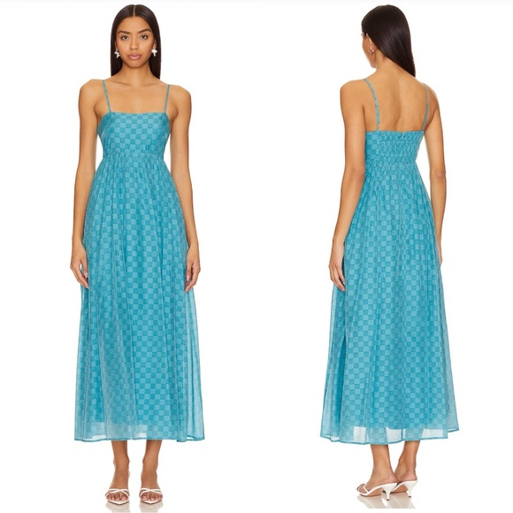 MINKPINK Blue Checkered Maxi Dress - Picture 1 of 5